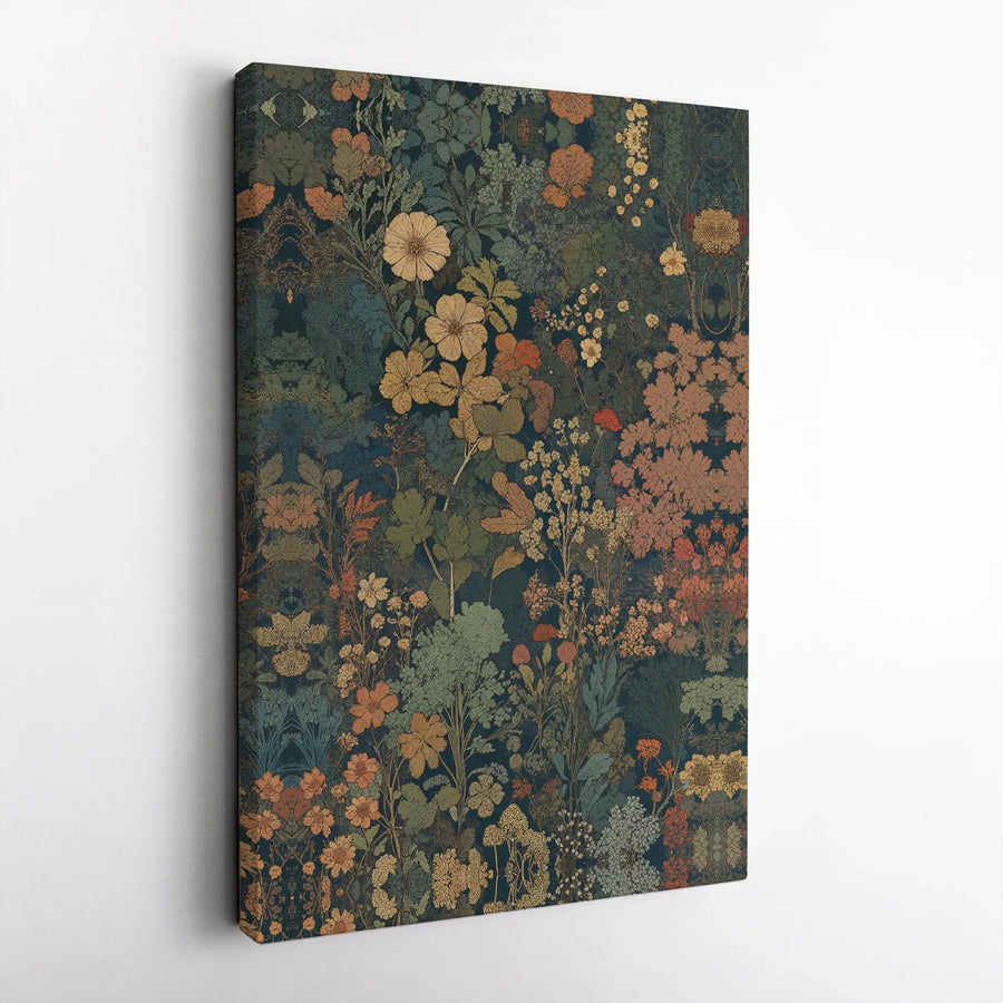Vintage Floral Canvas Wall Art | Intricate Botanical Garden Print | Gallery Quality Canvas | Housewarming Gift for Living Room & Office Decor