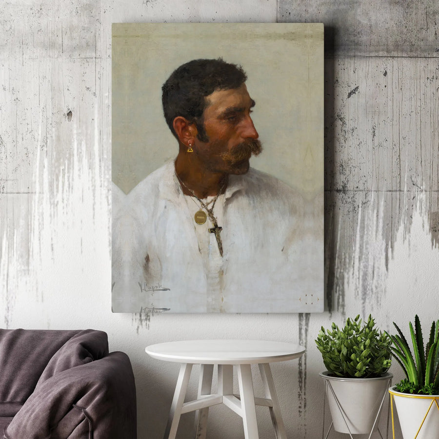 A Capri Fisherman Painting by Vincenzo Caprile | Classic Italian Portrait Wall Art | Premium Gallery-Wrapped Canvas | Sophisticated Home Decor Gift