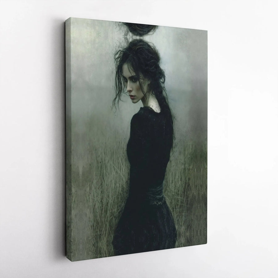 Gothic Angel Canvas Wall Art | Melancholy Woman Portrait | Premium Thick Gallery Wrap | Dark Academia Home Decor Gift