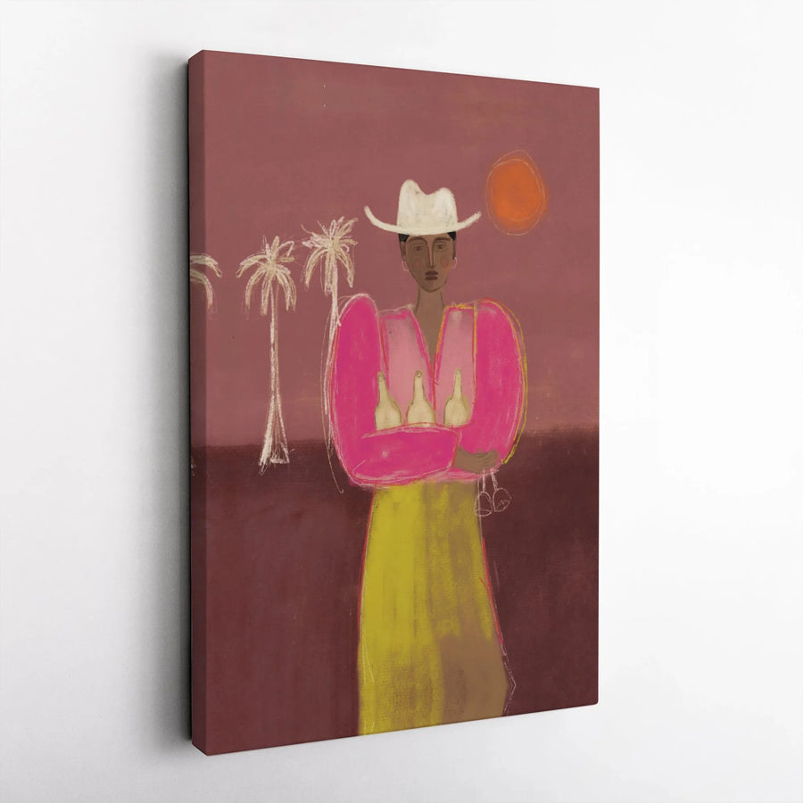 Abstract Woman Portrait Canvas Print | Bohemian Folk Art with Palm Trees | Premium Gallery Canvas | Unique Home Decor Gift for Art Lovers