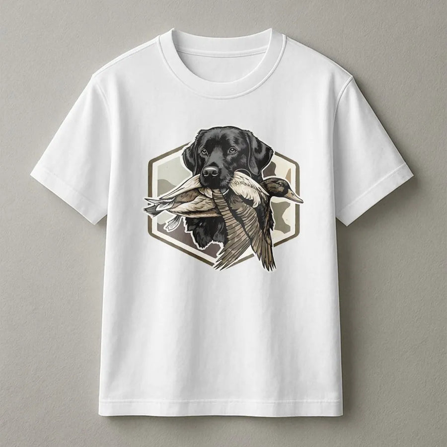 Duck Hunting T-Shirt | Vintage Black Lab Retriever Graphic | Soft Cotton Blend | Gift for Hunter, Outdoorsman Apparel