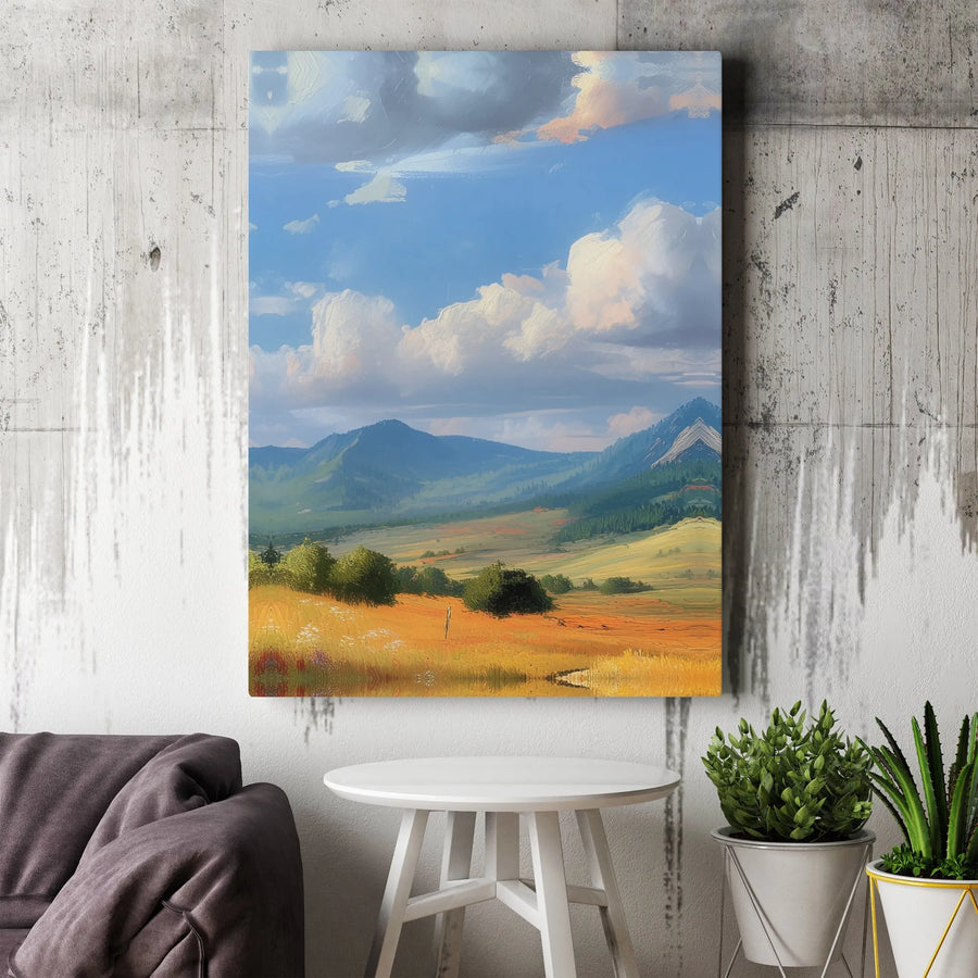 Mountain Landscape Canvas Print | Impressionist Style Countryside Painting | Premium Gallery Wrapped Canvas | Modern Farmhouse Wall Decor