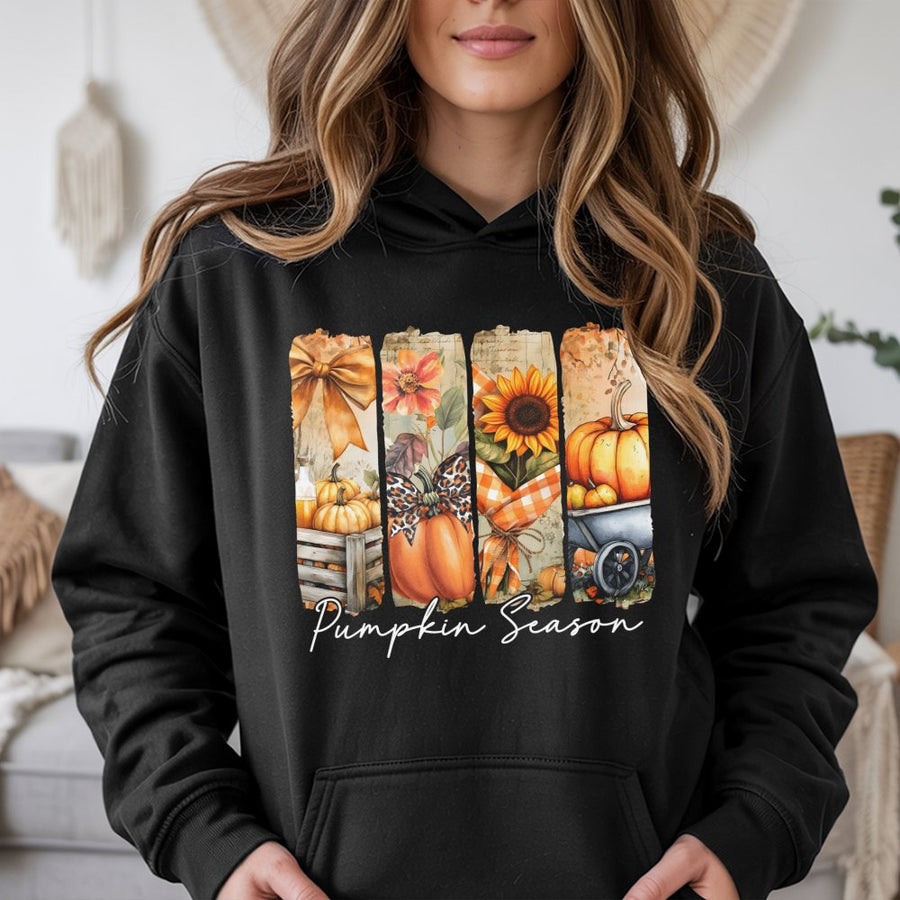 Pumpkin Season Hoodie | Autumn Floral Sunflower Graphic | Premium Soft Cotton Blend | Thanksgiving Fall Gift for Her