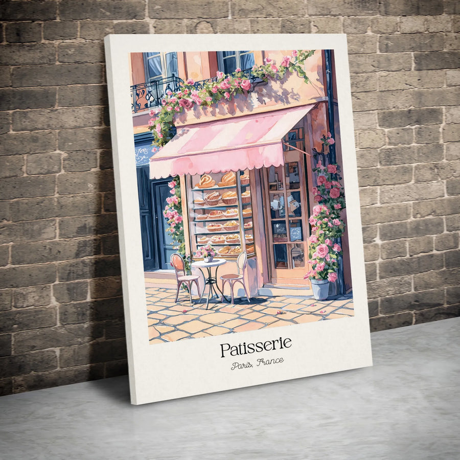 Patisserie Paris Canvas Print | Watercolor Bakery Wall Art | Premium Gallery Wrapped Decor | French Travel Aesthetic Gift for Her