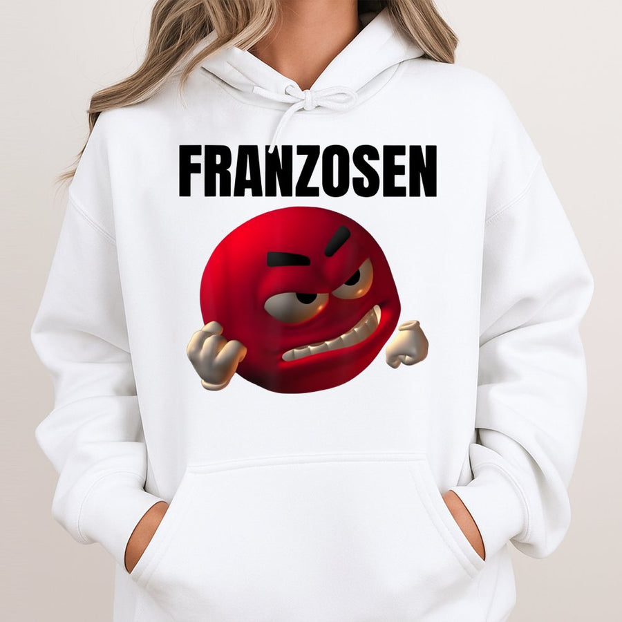 Franzosen Meme Hoodie | Angry Red Emoji Graphic Sweatshirt | Cotton-Blend Premium Quality | Funny German Internet Culture Gift for Men and Women