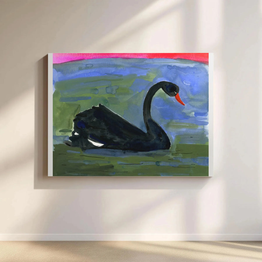 Black Swan Canvas Wall Art | Abstract Watercolor Bird Painting | Premium Fade-Resistant Print | Modern Living Room Decor Gift