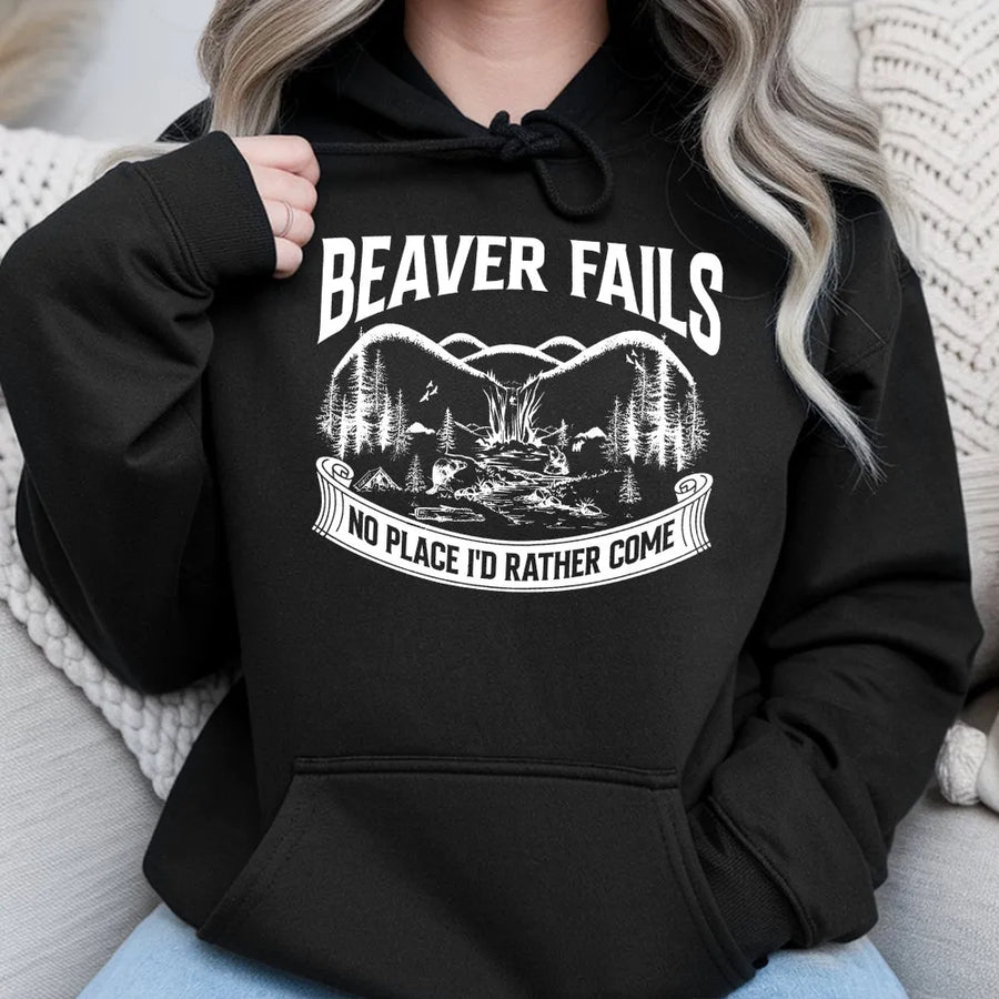 Beaver Falls Funny Hoodie | Sarcastic Nature Graphic Sweatshirt | Soft Cotton Blend Pullover | Humorous Gag Gift for Men and Women
