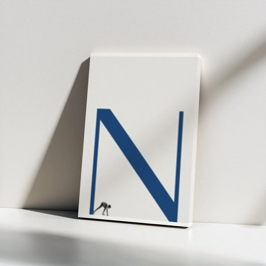 Letter N Canvas Print | Minimalist Runner Starting Line Art | Premium Thick Gallery Canvas | Modern Office Decor Gift for Athlete