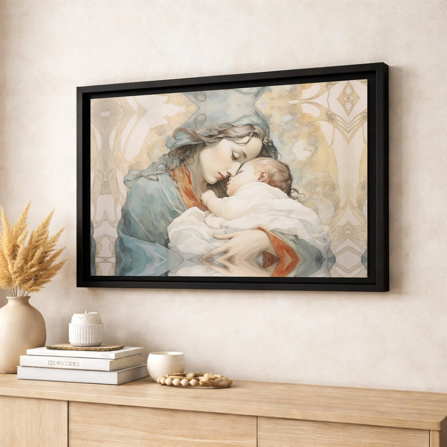 Madonna and Child Canvas Wall Art | Watercolor Religious Portrait | Premium Fade-Resistant Gallery Wrap | Meaningful Nursery or Home Decor Gift