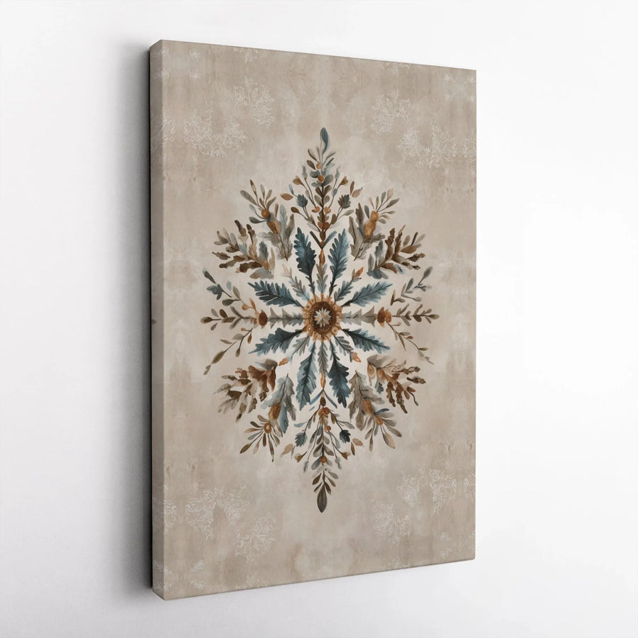 Botanical Mandala Canvas Wall Art | Watercolor Foliage Nature Print | Premium Gallery Wrap Decor | Earthy Neutral Home Interior Gift