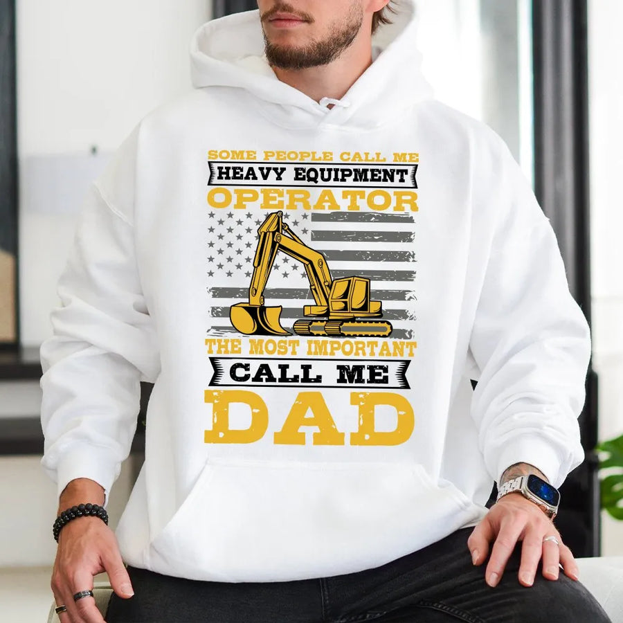 Heavy Equipment Operator Dad Hoodie | Excavator US Flag Graphic Pullover | Soft Cotton Blend | Funny Construction Worker Gift for Father