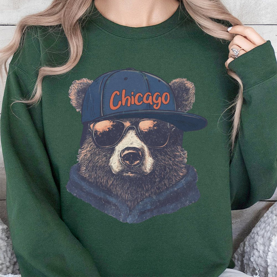 Chicago Bear With Sunglasses And Baseball Cap Sweatshirt