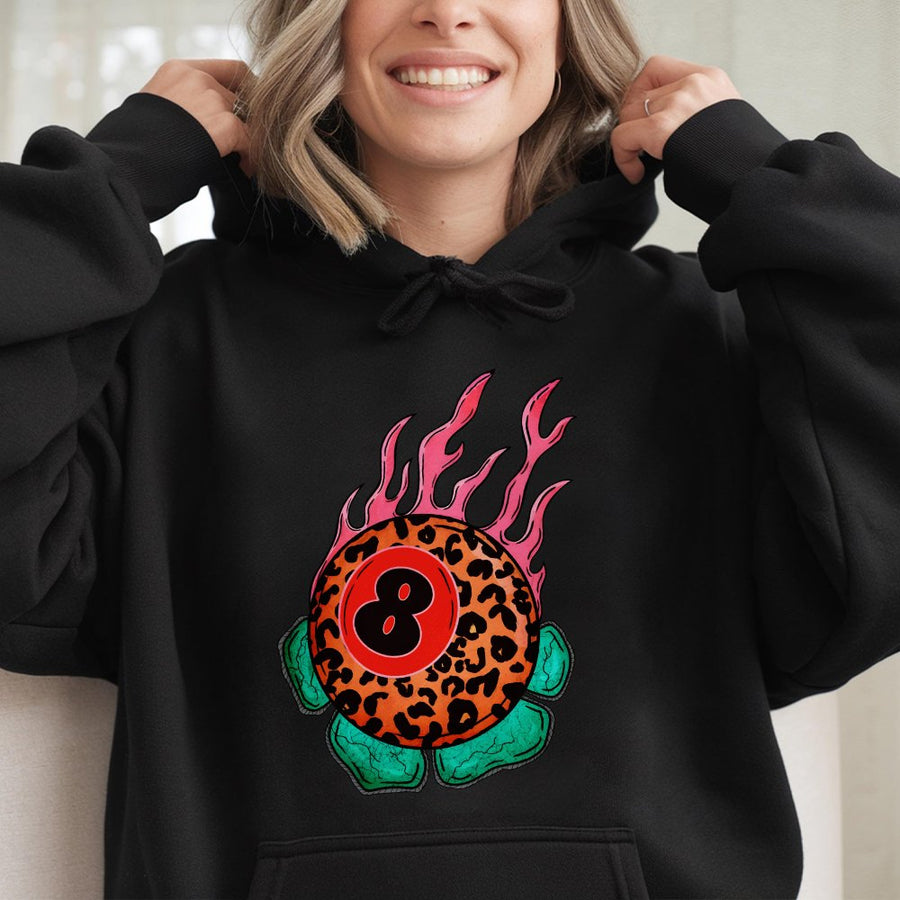 8 Ball Hoodie | Leopard Print Graphic Aesthetic | Premium Cotton Blend | Unisex Streetwear Gift for Men and Women