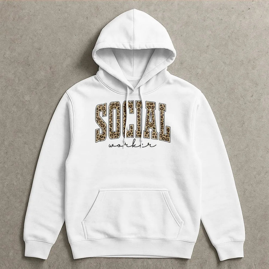 Social Worker Hoodie | Leopard Print Graphic Tee | Premium Comfort Colors Cotton | Mental Health Awareness Appreciation Gift for Women