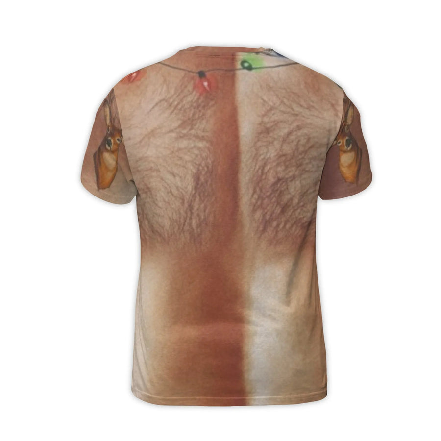 Hairy Chest Christmas T-Shirt | Realistic Ugly Xmas Sweater Print | Premium Stretch Jersey | Funny Holiday Gift for Men