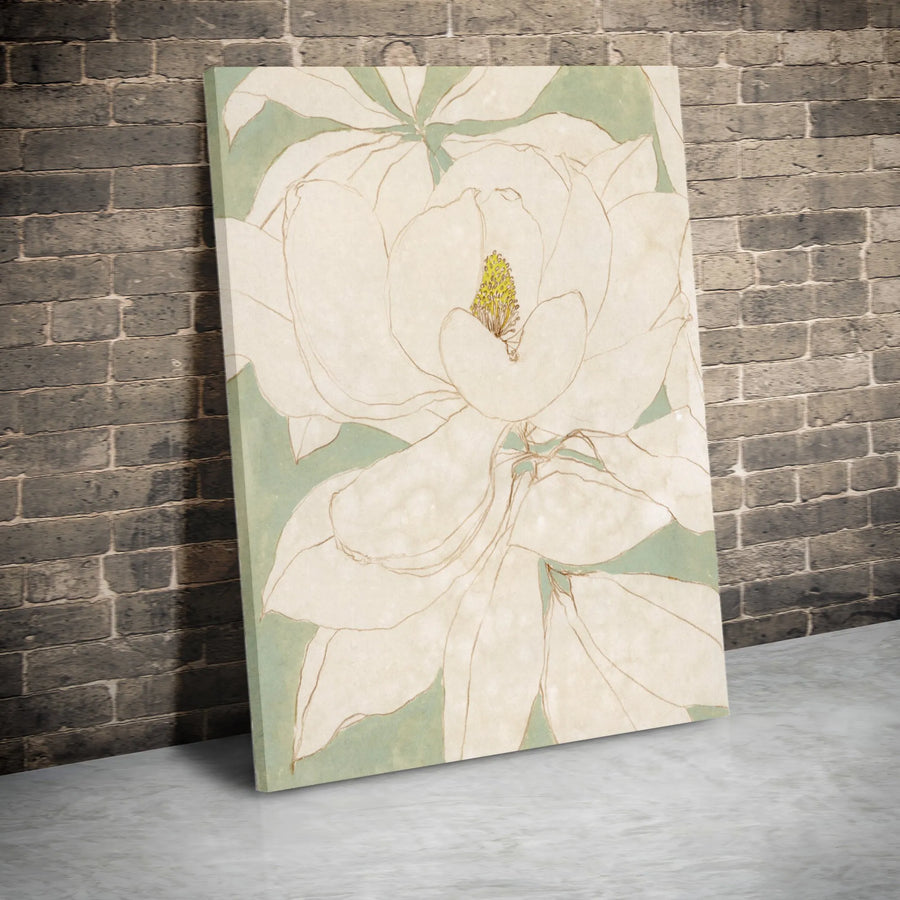 Minimalist Magnolia Vertical Canvas | Vintage Botanical Line Art | Premium Thick Gallery Wrap | Modern Farmhouse Wall Decor Gift