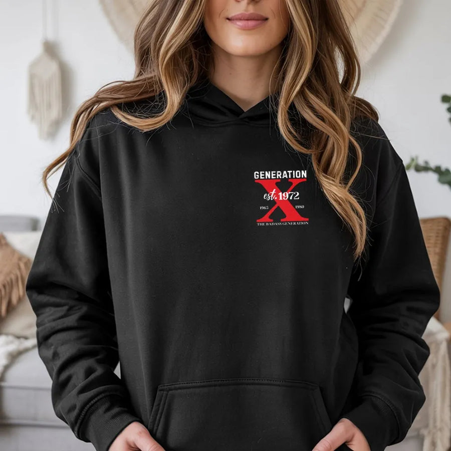 Generation X Hoodie | Est 1972 The Badass Generation Graphic | Premium Cotton Shirt | Nostalgic Birthday Gift for Gen Xer