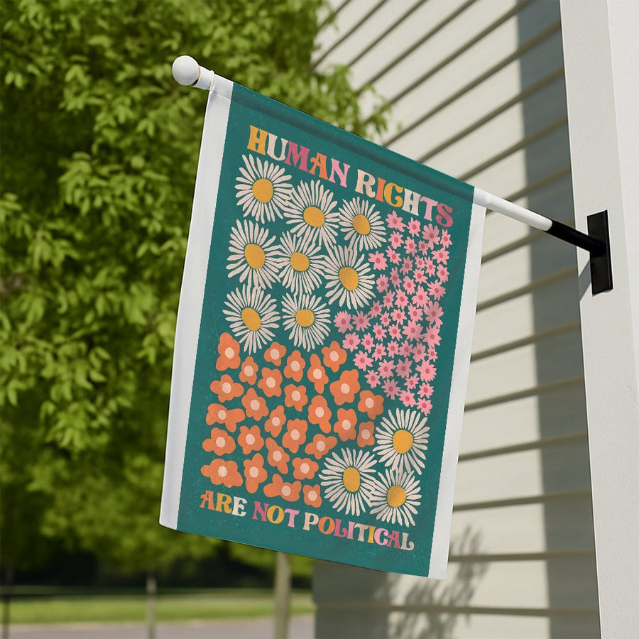 Human Rights Are Not Garden Flag | Retro Floral Botanical Garden Decor | Premium Fade-Resistant Polyester | Outdoor Yard Banner Gift