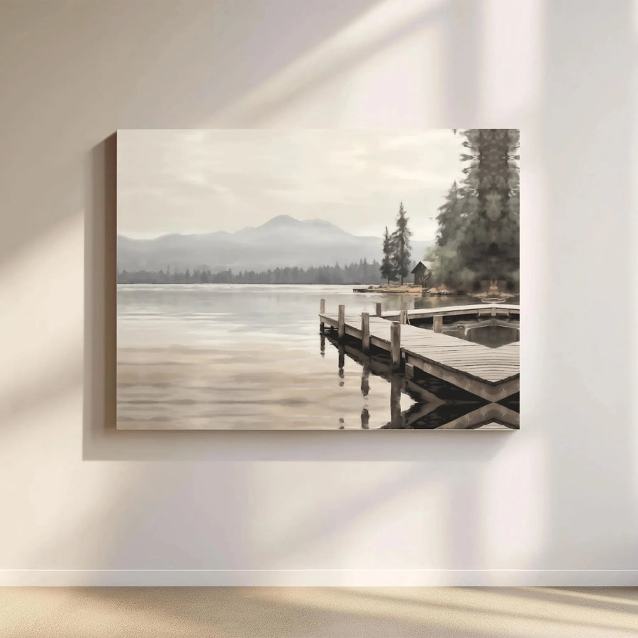Lake Dock Canvas Wall Art | Peaceful Mountain Nature Landscape | Premium Gallery Wrap 1.25 Inch | Calm Home Decor Gift For Living Room