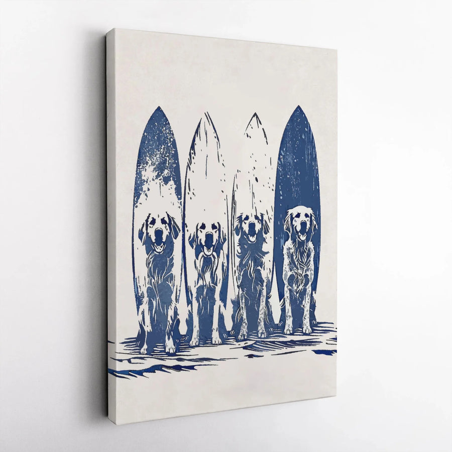 Golden Retriever Surf Wall Art | Coastal Dog Decor Block Print Style | Premium 1.25-Inch Gallery Canvas | Unique Beach House Gift