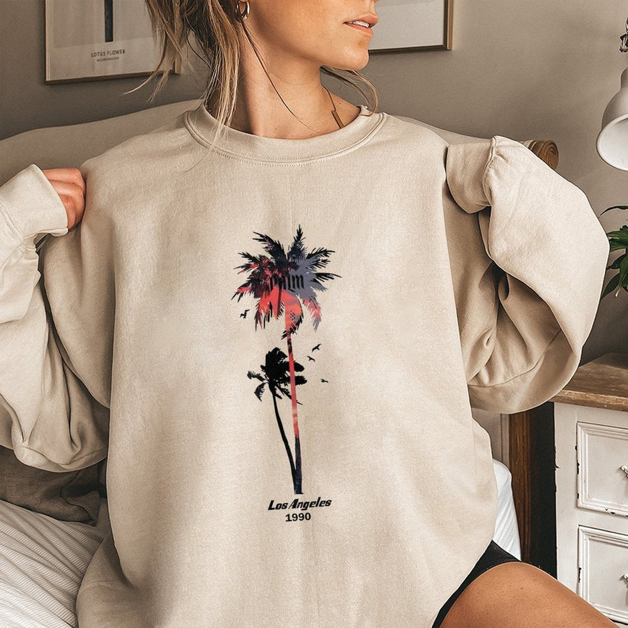 Los Angeles Palm Tree Sweatshirt | 1990 Retro Aesthetic Graphic | Premium Cotton Blend Crewneck | Unisex Vintage Style Casual Gift for LA Lovers