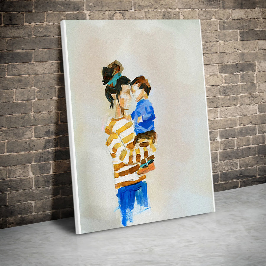 Mother and Son Canvas Wall Art | Abstract Painterly Portrait | Premium Fade-Resistant Print | Meaningful Gift for Mom from Son