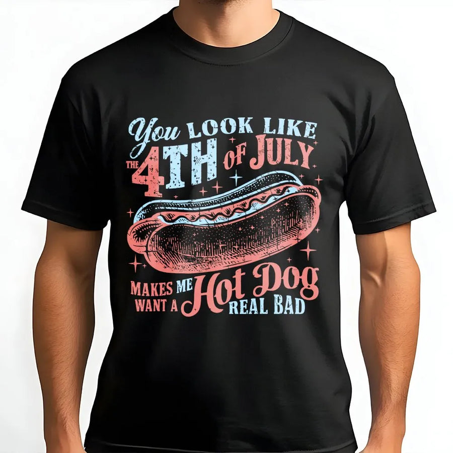 4th of July T-Shirt | Funny Hot Dog Quote Graphic Tee | 100% Cotton Premium Apparel | Patriotic Summer Party Gift for Adults