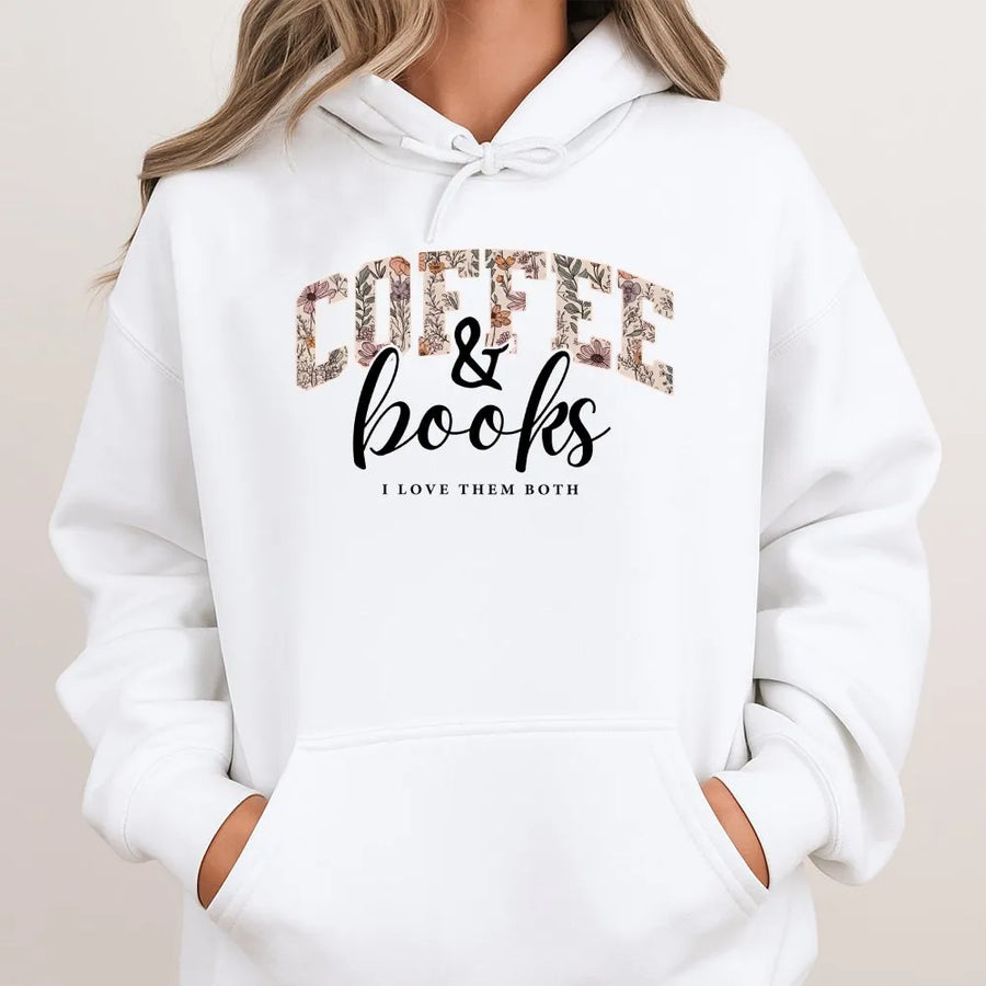 Coffee and Books Hoodie | Floral Varsity Graphic Tee | Soft 100% Cotton | Cozy Reader Gift for Book Club, Teacher