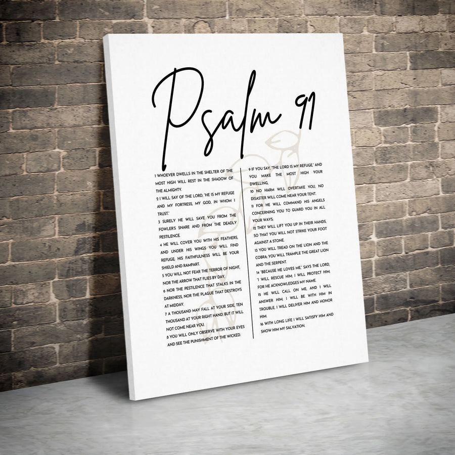 Psalm 91 Wall Art Canvas | Inspirational Bible Verse Scripture Decor | Premium Gallery-Wrapped Print | Christian Housewarming Gift for Home or Office