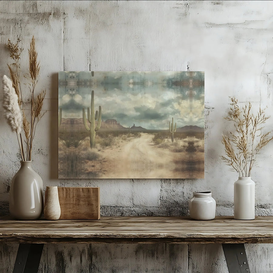 Desert Saguaro Landscape Canvas Wall Art | Surreal Mirrored Nature Print | Premium 1.25" Gallery Wrap | Modern Southwestern Home Decor