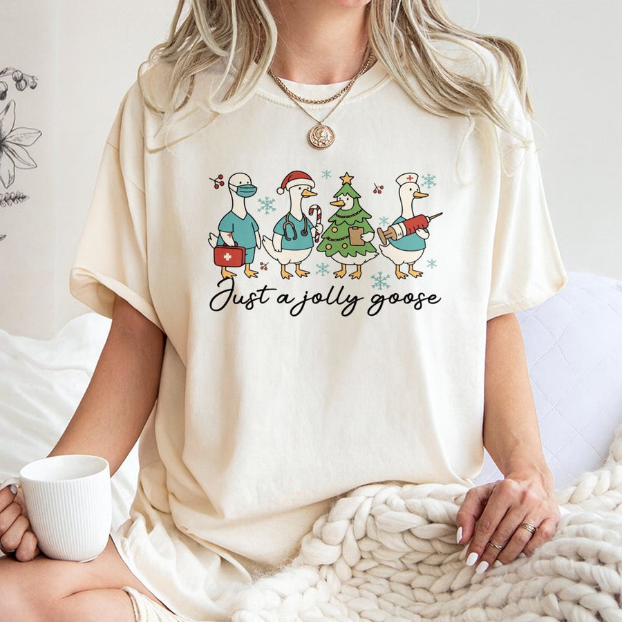 Christmas Nurse T-Shirt | Funny Goose Medical Staff Graphic | Premium Cotton Unisex Tee | Gift for RN, LPN, Nursing Student