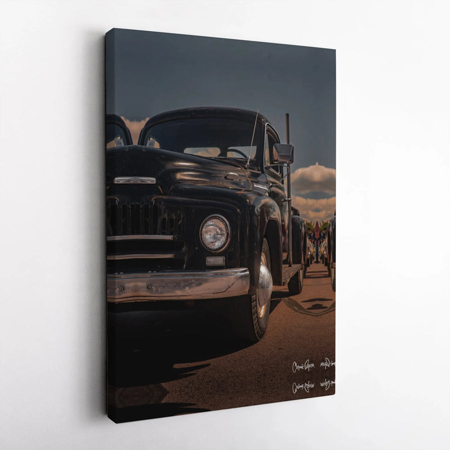 Vintage Black Truck Canvas Wall Art | Rustic Farmhouse Pickup Print | Premium Gallery Wrap Decor | Gift for Car Enthusiast Men