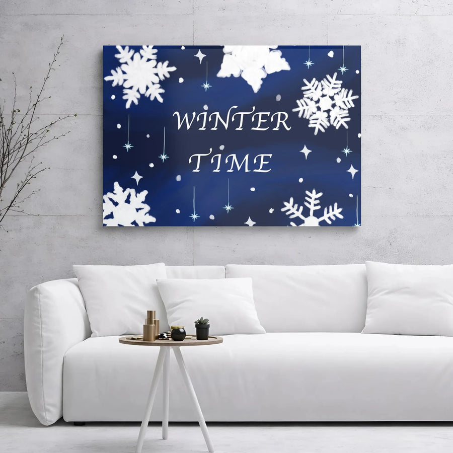 Winter Time Canvas Wall Art | Snowflakes and Stars Holiday Decor | 1.25-Inch Gallery Wrap Premium Print | Festive Seasonal Home Gift