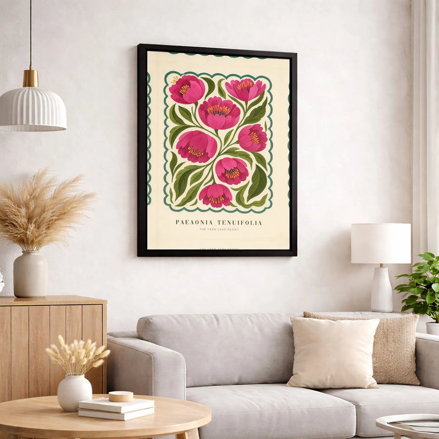 Fern Leaf Peony Botanical Canvas Wall Art | Paeonia Tenuifolia Vintage Floral Print | Premium Gallery-Wrapped Gallery Quality | Elegant Home Decor Gift