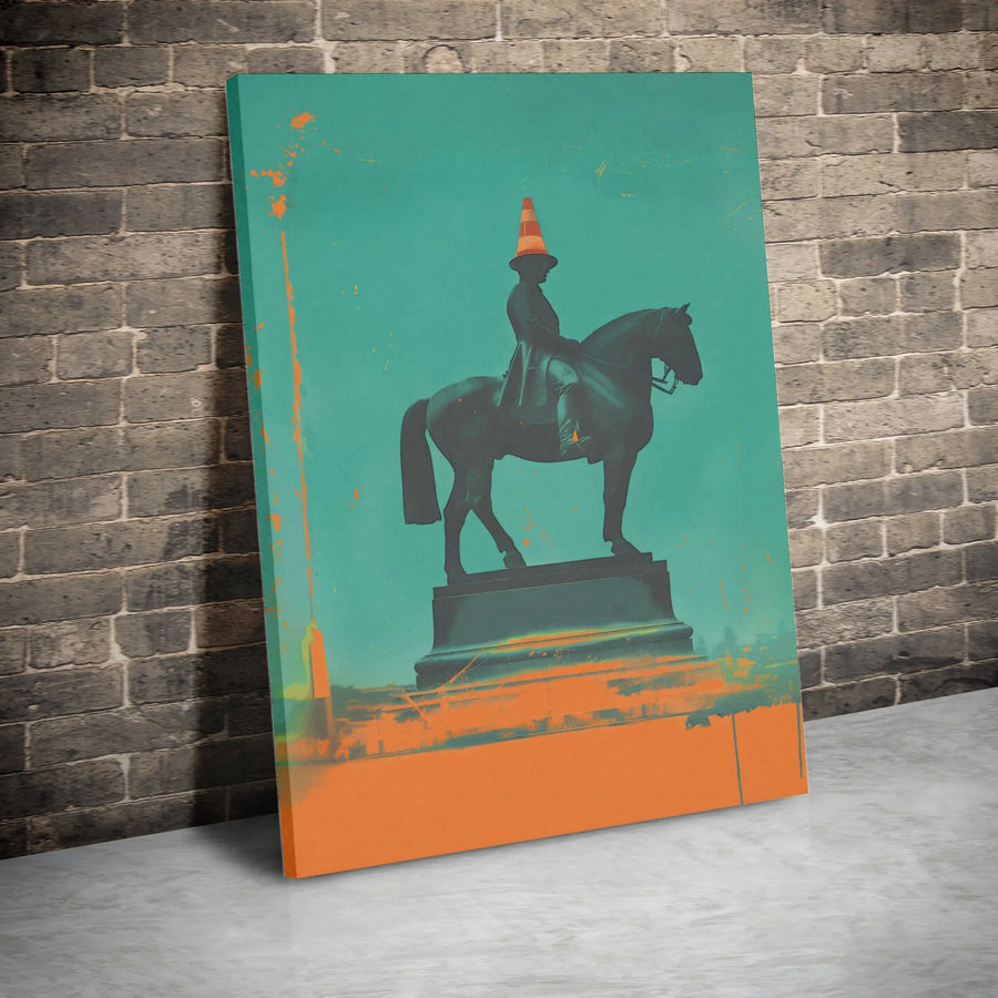 Duke of Wellington Statue Canvas | Glasgow Traffic Cone Art | Premium Gallery Wrapped Decor | Iconic Scottish Landmark Print for Home Office