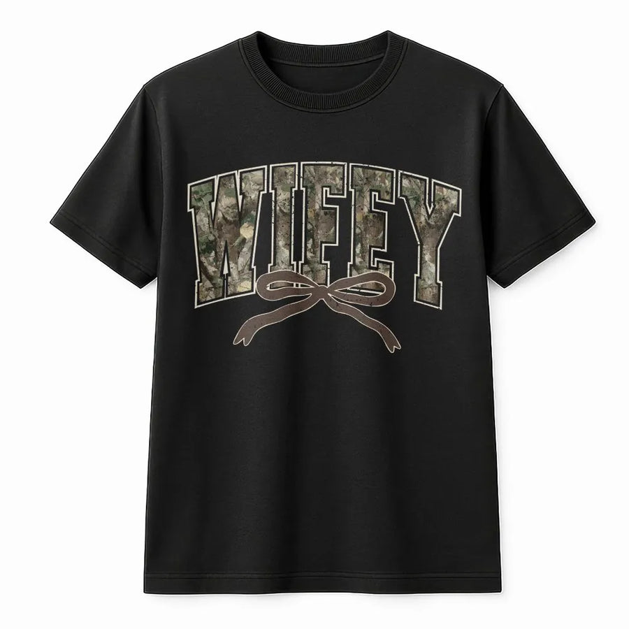 Wifey Camo T-Shirt | Rustic Bow Print Graphic Tee | Premium 100% Cotton | Cute Country Wedding Gift for Her