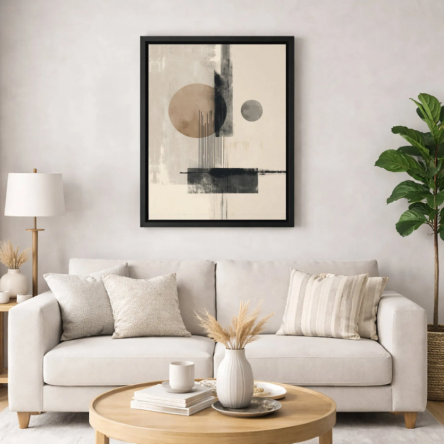 Abstract Geometric Wall Art | Minimalist Circles and Lines Print | Premium Gallery-Wrapped Canvas | Modern Neutral Home Decor