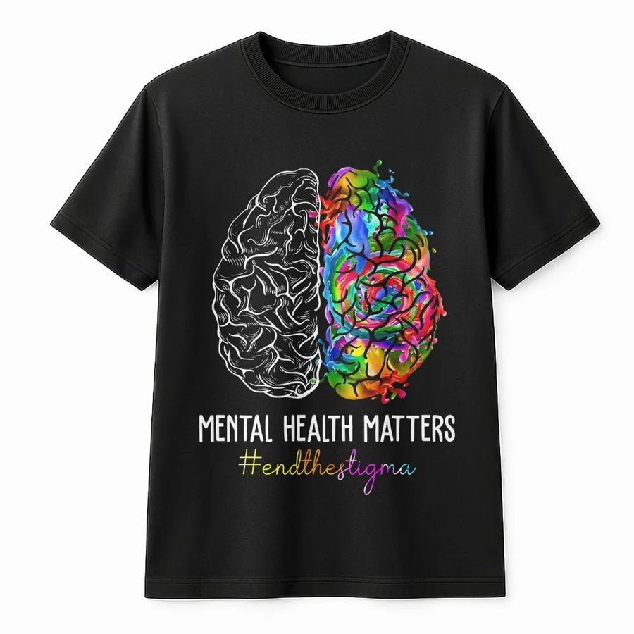Mental Health Matters T-Shirt | Colorful Brain Art Pullover | Premium Cotton Blend | Unisex Positive Awareness Gift for Advocates