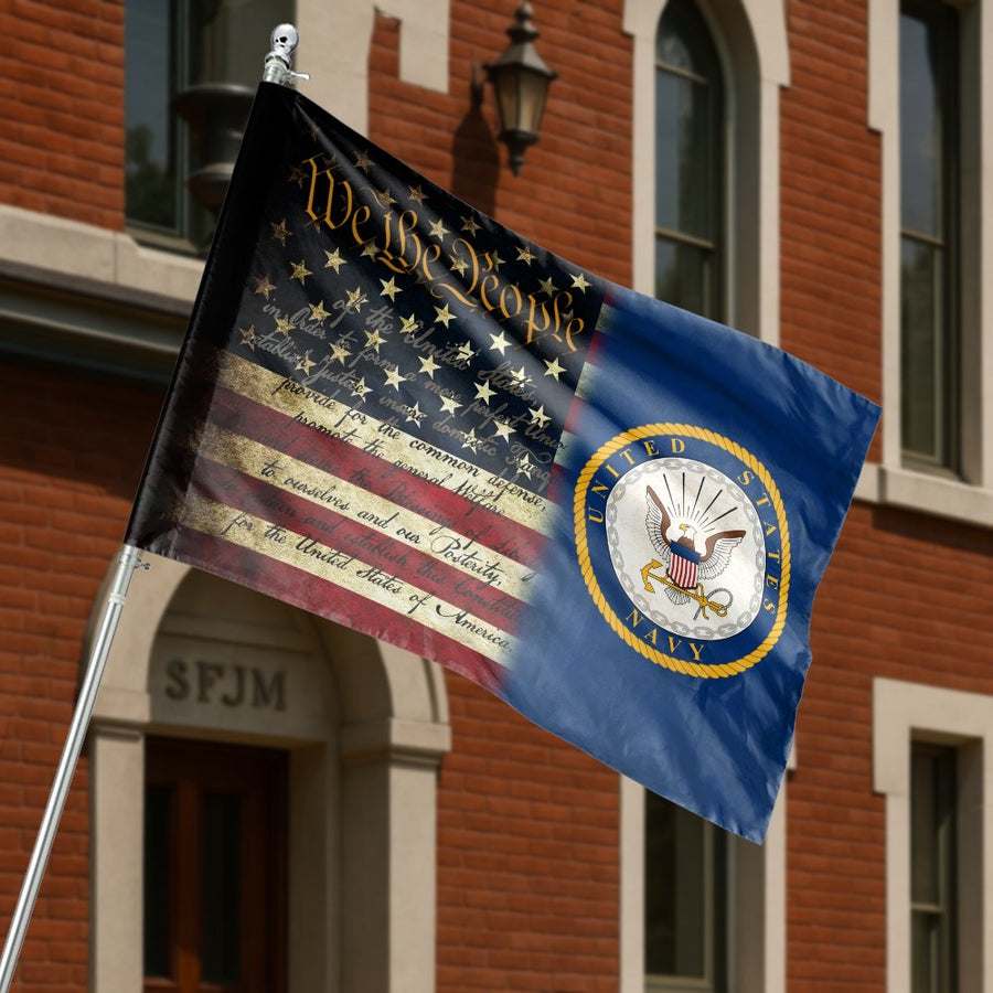 US Navy We The People House Flag | Patriotic American Constitution Garden Decor | Weather Resistant Polyester | Military Veteran Gift Idea