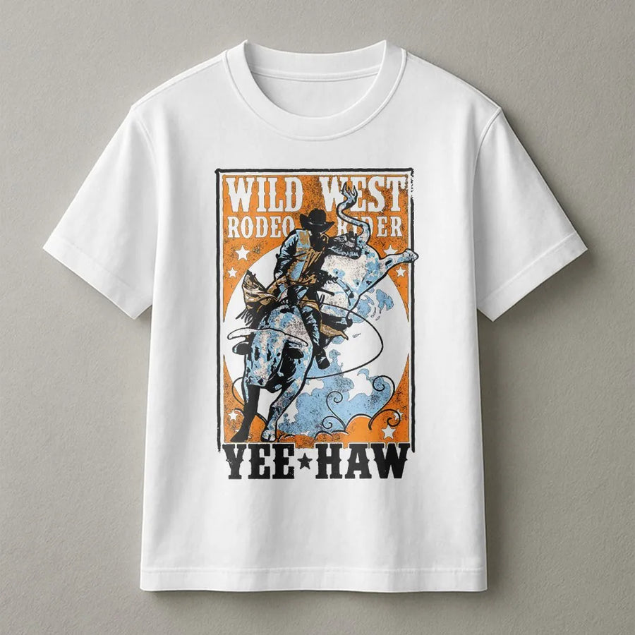 Retro Cowboy T-Shirt | Wild West Bull Rider Rodeo Graphic | Premium Cotton Blend | Unisex Western Apparel Gift for Rodeo Fan