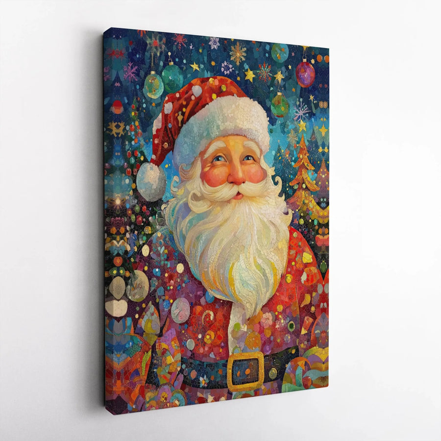 Colorful Mosaic Santa Claus Canvas | Festive Holiday Wall Art | Premium 1.25-Inch Gallery Wrap | Christmas Home Decor Gift for Families