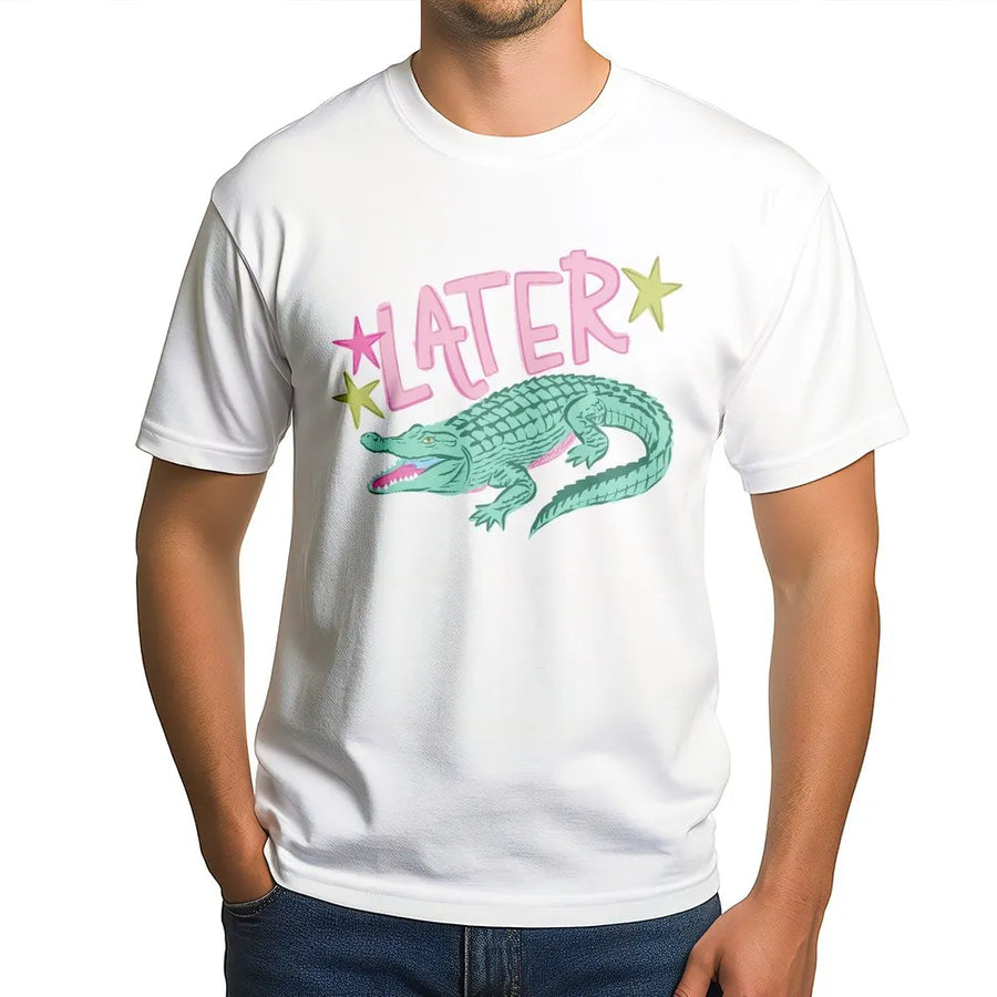 Later Gator T-Shirt | Funny Retro Alligator Graphic Tee | Soft 100% Cotton | Summer Vacation Gift for Women