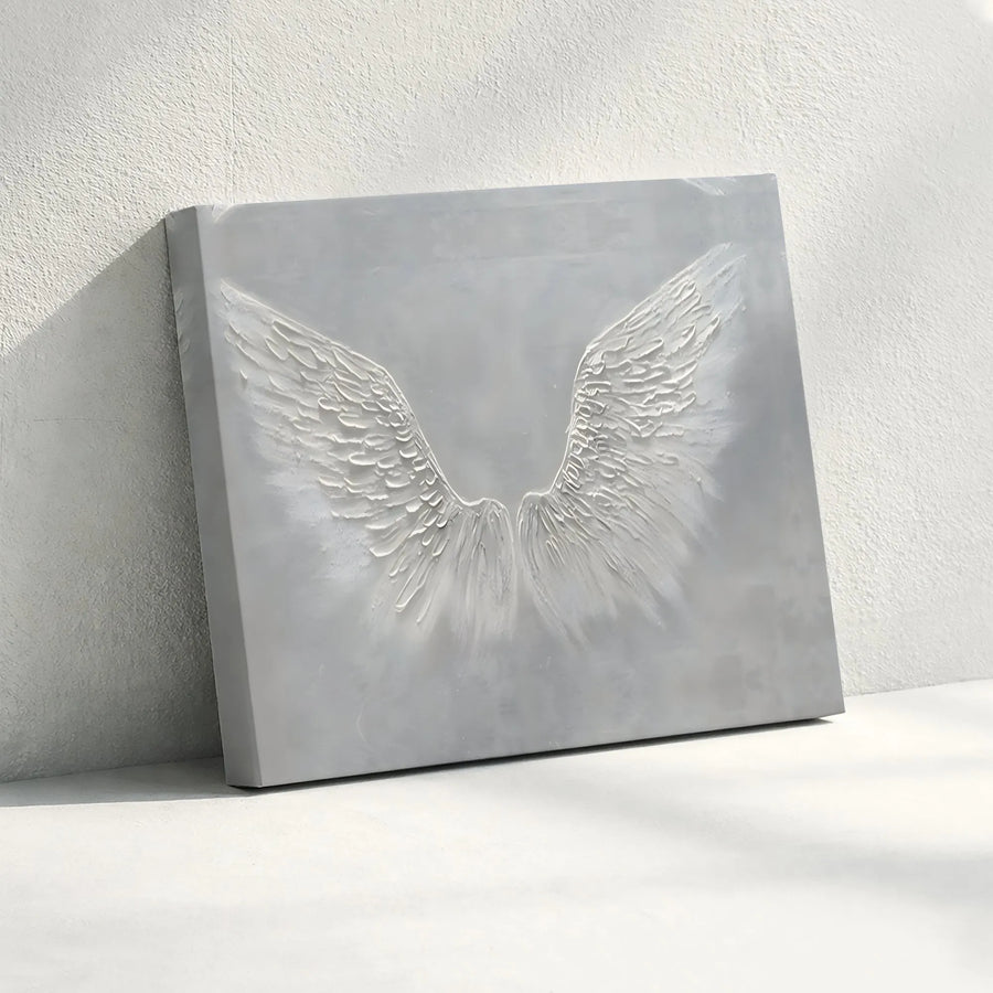 Angel Wings Wall Art | Modern Minimalist 3D Texture Effect Print | Premium Gallery Wrapped Canvas | Spiritual Living Room Decor Gift