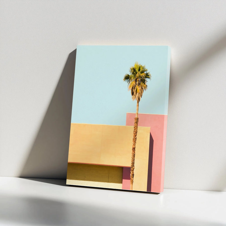 Minimalist Palm Tree Vertical Canvas | Modern Architectural Wall Art | Premium Gallery Wrap Print | Contemporary Home & Office Decor Gift