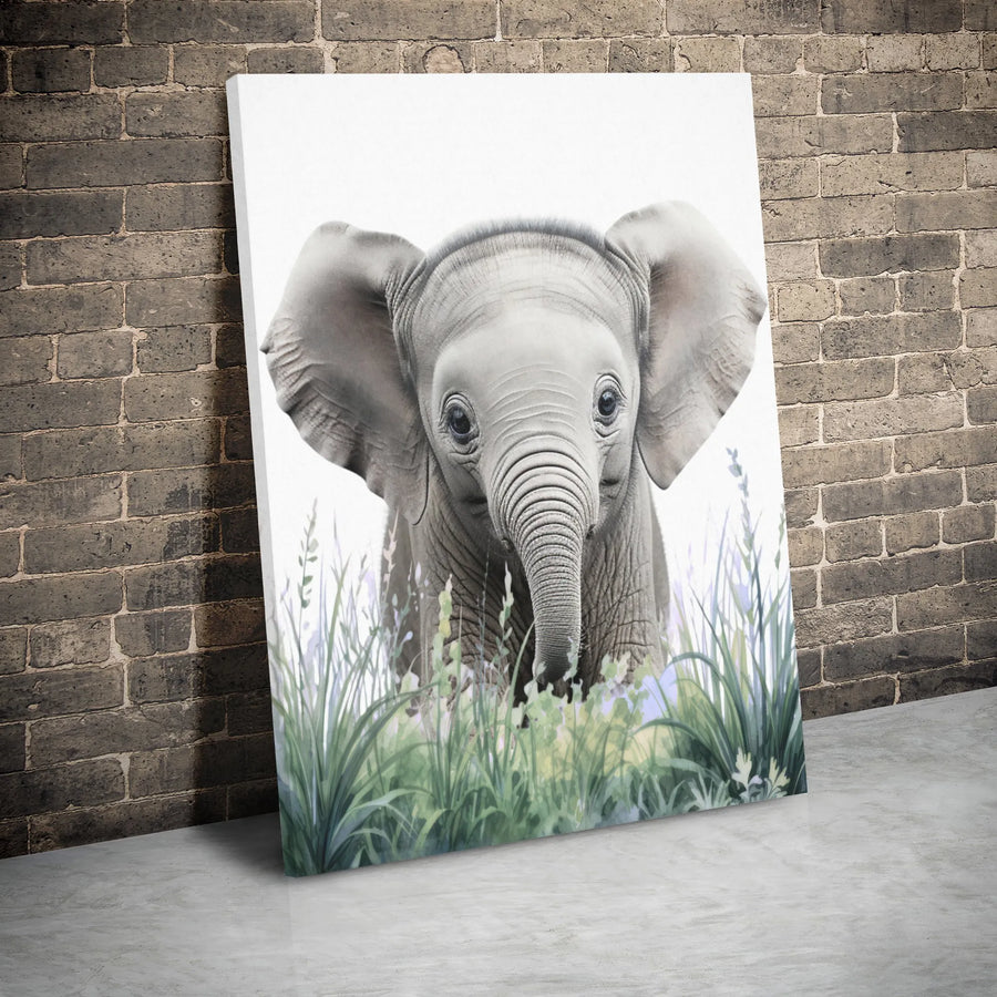 Baby Elephant Wall Art | Watercolor Jungle Nursery Canvas | Premium 1.25 Inch Gallery Wrap | Cute Animal Decor Gift for Kids Room