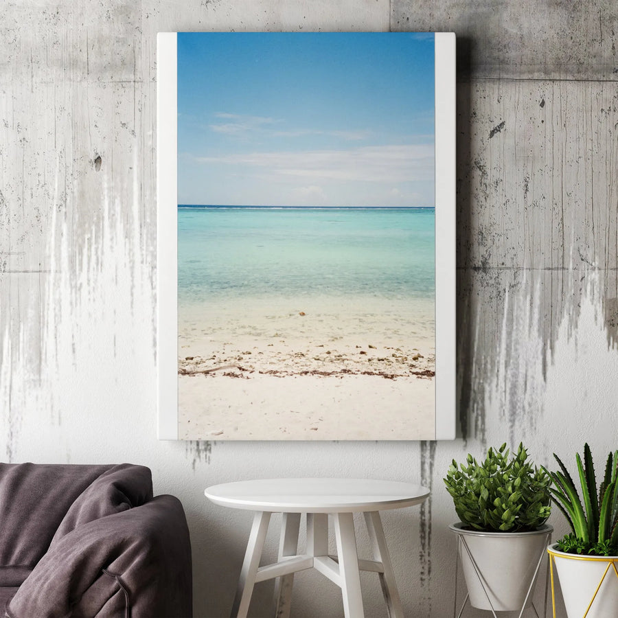 Calm Ocean Beach Vertical Canvas | Minimalist Coastal Scene Print | Premium 1.25" Thick Profile | Modern Home Decor Gift for Beach Lovers