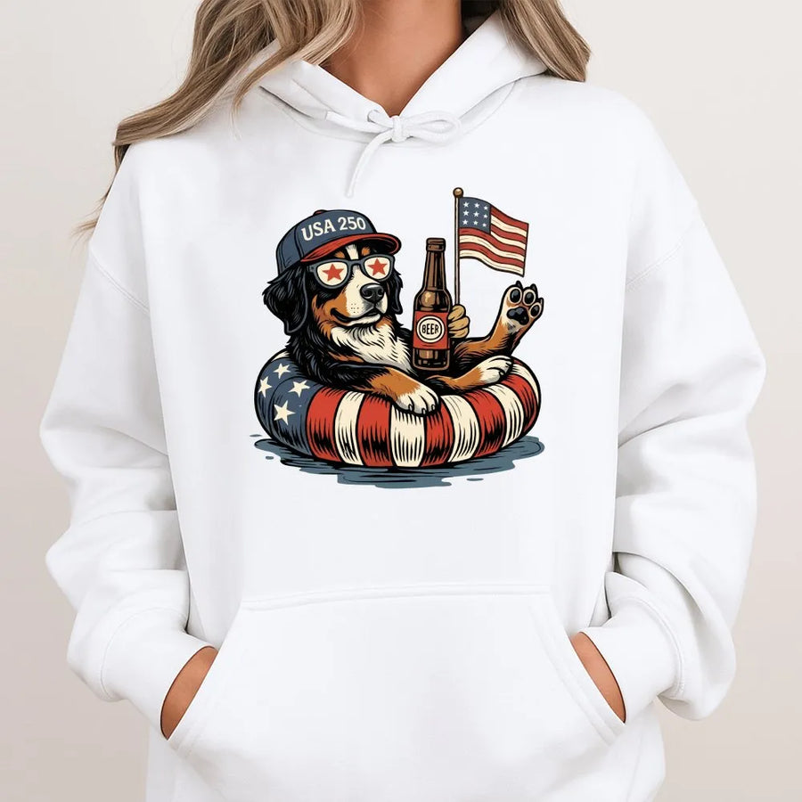 Funny 4th of July Dog Hoodie | USA 250th Anniversary Graphic | Soft Cotton Blend Sweatshirt | Independence Day Gift for Dog Lovers