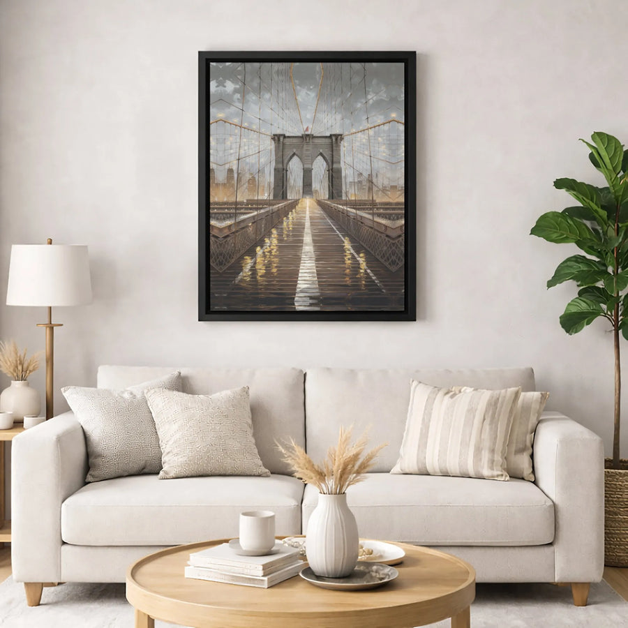 Brooklyn Bridge Canvas Print | New York City Skyline Dusk Wall Art | Premium Gallery Wrapped Decor | Modern Industrial Office Gift