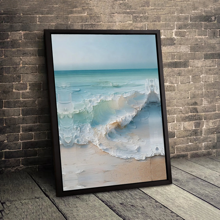 Textured Ocean Wave Canvas Wall Art | Impasto Beach Seascape Painting | Premium Gallery Wrap Print | Coastal Home Decor for Living Room