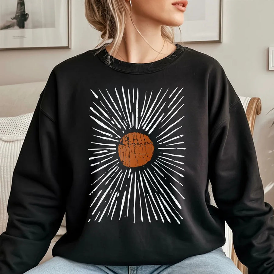 Sunburst Graphic Sweatshirt | Retro Bohemian Line Art Design | Premium Cotton Blend | Unisex Artistic Gift for Nature Lovers